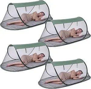 4 Pack Pop up Mosquito Net Tent for Camping Bed, 78.7 x 31.5 x 22 Inches Portable Bug Netting for Outdoor Travel, Scout Camping Essentials Bulk Foldable Mosquito Net (Army Green and Black)