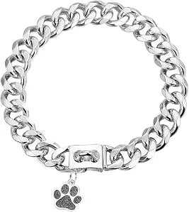 Dog Chain Collars Stainless Steel Dog Collar 19mm Cuban Link Dog Collar Metal Dog Chain with Snap Buckle Dog tag for Puppy Small Medium Large Dogs(18")