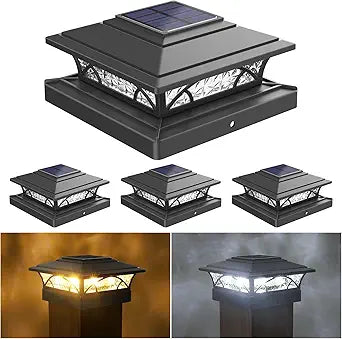 JOFIOS Solar Post Cap Lights Outdoor 4pack, Black Deck Fence Post Lights Solar Powered with 16LEDS 2 Lighting Modes, 4x4/5x5/6x6 Waterproof Fence Post Lights for Garden Patio Porch Backyard