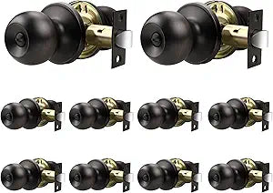 10 Pack Door Knobs Interior, Keyless Antique Door Knobs for Bathroom and Bedroom, Oil Rubbed Bronze Door Knob, Vintage Round Ball Design and Durable Finish