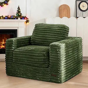 MAXYOYO Giant Bean Bag Chair for Adults, Upholstered Floor Sofa with Pillows and Armrests, Large Bean Bag Sofa Plush Chair Bean Bag Couch for Bedroom Living Room, Green