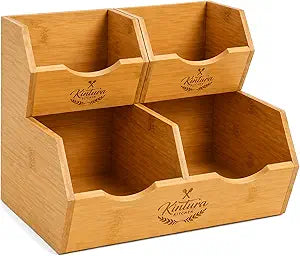Stackable Bamboo Pantry Storage Bins, Potato Onion Storage Organizer, 3-Tier Fruit and Vegetable Basket with Easy Access Design, Countertop Pantry Organizer for Kitchen Storage and Organization