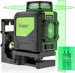 Huepar 901CG Self-Leveling Laser Level, 360 Green Beam Cross Line Laser Tool, Alignment 360-Degree Horizontal Line with Pulse Mode, Magnetic Pivoting Base Included