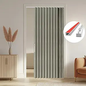 AJAZZ 100% Blackout Accordion Door Invisible Folding Doors Interior Magnetic Door Curtain for Bedroom Living Room Kitchen Doors Curtains Sets Included Tracks (1Panel, 53W x 79 L, Grey)