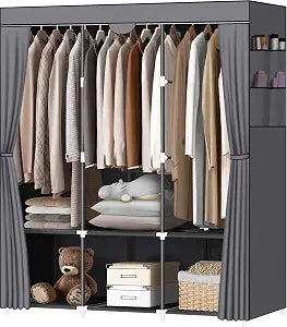 LOKEME Portable Closet, Wardrobe Closet with 3 Hanging Rods and 6 Storage