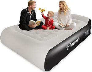 Queen Air Mattress Full with Built-in Pump,16'' Blow up Mattress with Soft Flocked Top Luxury Inflatable Mattress 3 Minute Fast Inflation/Automatic deflation for CampingHome and Guest