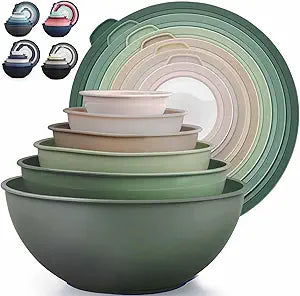 Zulay Kitchen 12 Piece Plastic Mixing Bowls with Leak-Proof Lids Set - Microwave and Freezer Safe Kitchen Mixing Bowls for Preparing, Serving and Storing - Large Nesting Bowls (Forest Ombre)