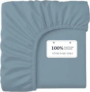 Lane Linen 100% Egyptian Cotton King Size Fitted Sheet Only (79"x81" + 16") - Elegant Sateen Weave, Ultra Soft, Breathable, Highly Durable, Deep Pockets Upto 17" - French Blue