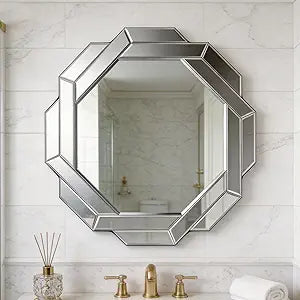 Modern Luxury Decorative Mirror with Beveled Edge,23.6" Octagon Wall Mirror, HD 1:1 Real Reflection, Shatterproof & Velvet Backed, Decor Mirror for Bathroom Living Room Entryway Bedroom 