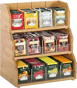 TIOPGHAD 3 Layer Stackable Bamboo Tea Bag Organizer Storage Holder for Tea Bags Wood Tea Box Containers Tea Rack Teabag Station Stand for Cabinet Countertop Office(Patented Design)