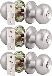 Gobrico Round Keyed-Alike Exterior Door Hardware Entrance Locksets Door Knobs, Satin Nickel, 3Pack, Stainless Steel