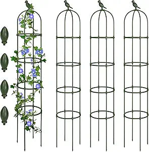 Sadnyy 4 Pack 6 ft Garden Obelisk Trellis for Climbing Plants Outdoor Rustproof Rose Pots Tall Garden Trellis for Outdoor Indoor Vines Flower Plants Support(Green)