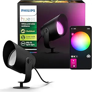 Philips Hue Lily XL Outdoor Smart Spot Light - White & Color Ambiance LED Walkway Lights - Low Voltage Lighting - 1 Pack - Requires Bridge and Power Supply - Control with App and Voice - Weatherproof