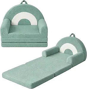 Kids Couch Sofa, 2-in-1 Comfy Toddler Children Chair 1-3 Years Old, Convertible Kids Sofa, Toddler Couch that Fold Out, Kid Lounge for Boys and Girls (Green, Medium)