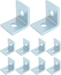 QWORK 10-Pack Heavy Duty L-Shaped Connector Brackets - 2 Hole, Compatible with All 1-5/8" Strut Channels, 1/2" Bolt Hole, 90 Degree Angle, Electrogalvanized Carbon Steel