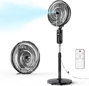 Outdoor Misting Fan, 12-Inch 20000mAh Outside Water Cooling Fan for Patios Bedroom, 2 In 1 Portable Standing & Tabletop Oscillating Fans with Mister Kit, Mist Fans with Remote/Spray/7 Gear/Timer