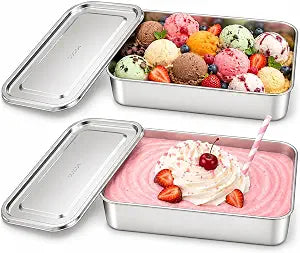 2-Pack 2 Qt 304 Stainless Steel Ice Cream Containers with Lids