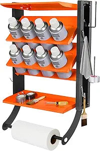 Sidasu 2-Tier Spray Paint Can Holder Rack Wall-Mount, Heavy Duty Spray Bottle Lube Can Organizer, 8 Can Storage Rack with Paper Towel Rod, Ideal for Garage/Workshop/Home,Orange