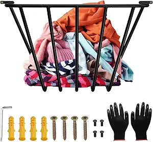 Upgraded Throw Wall Blanket Holder Thicken, Metal Wall Stuffed Animal Storage Mounted Rack Towel Quilt Blanket Toy Clothes Hanging Organizer for Bathroom Living Bedroom Huge Capacity Bold
