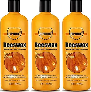 PIPIHUA Beeswax Polish and Conditioner for Wood Furniture - Waterproof & Restorer Wood Wax, Multipurpose Beeswax Furniture Polish and Cleaner for All Types and Colours 16.23 Fl Oz, 3 Pack