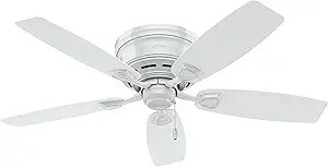Hunter 48 inch Outdoor or Indoor Ceiling Fan No Light - Low Profile Flush Mount, White Ceiling Fan without Light, For Patio, Porch, Garage, or Living Room, 5 Blades, Pull Chain - Sea Wind 53119, White