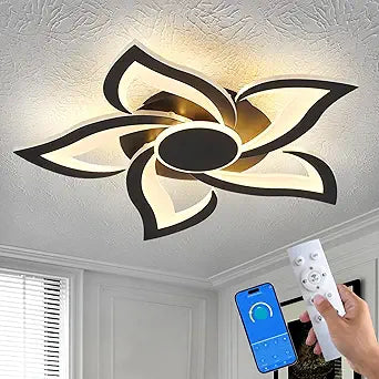 24" Modern Geometric Ceiling Light Fixture, Black Dimmable 3 Colors LED Close to Ceiling Light Fixtures with Remote, Low Profile Flush Mount Ceiling Light for Kitchen, Living Room