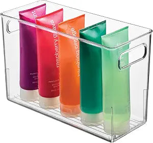 iDesign Slim Clear Plastic Bathroom Storage Bin, Tall Narrow