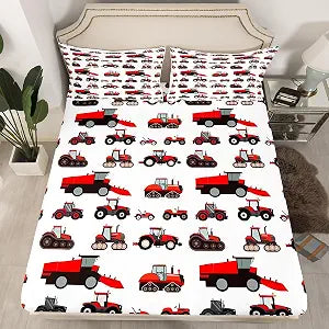Erosebridal Red Tractor Bed Sheet Full Heavy Equipment Truck Bedding Set