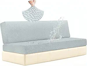 2 Piece Waterproof RV Couch Covers for Sofa Bed, Stretch Elastic Camper Slipcover for RV Jackknife Sofa Bed, Washable Anti-Slip Furniture Protector, Pet Friendly & Wrinkle Free(Light Gray)