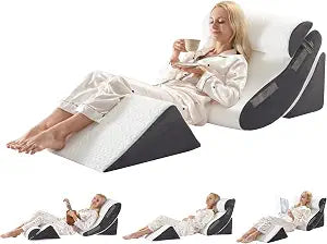 4PCS Orthopedic Bed Wedge Pillow Set for Sleeping, Post Surgery Foam Support Pillows for Back, Neck and Leg Pain Relief, Adjustable Triangle Pillow  Acid Reflux, GERD & Snoring Recovery, White Grey