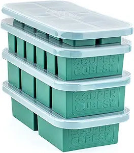 Souper Cubes Silicone Freezer Molds Gift Set with 2 Tbsp, 1/2, 1, and 2 Cup Silicone Freezer Trays With Lids - Meal Prep and Kitchen Essentials Bundle - Kale