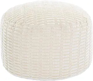 HOMBYS Unstuffed Ottoman Pouf Cover,Round Faux Fur Foot Stool, Fuzzy Chair, Floor Bean Bag(No Filler),Foot Rest with Storage for Living Room, Bedroom, Office, Striped Tufted (Beige)