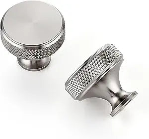 JOY DECOR 30 Pack Stainless Steel Kitchen Cabinet Hardware Knobs Round Solid Knurled Handles Single Hole Drawer Knobs for Cabinet Furniture Brushed Nickel Dresser Pulls