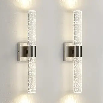 Modern LED Wall Sconces Set of Two - 4000K Dimmable Crystal Bathroom Sconces Wall Lighting Indoor Brushed Nickel Vanity Light Fixture Wall Mount Wall Lights for Bedroom Living Room,18 Inch