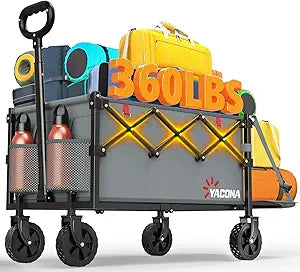 Yozoia 360LBS Heavy-Duty Foldable Wagon Cart with Wheels and Tailgate, 120L Collapsible Utility Wagon for Groceries, Outdoor Camping, Shopping, Beach, Garden