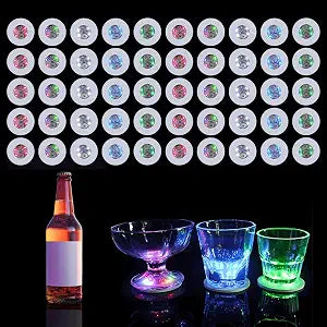 50 PCS LED Coaster Multicolored Light Up Drink Stickers Decor