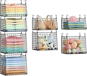 Lyuwanxian 4-Tier Hanging Closet Organizer with 360Rotating Hooks  Foldable Hanging Shelves for Small Spaces, Wire Storage Basket, Closet Organizer System, Black