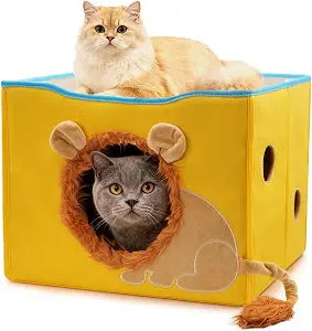 CWV Interactive Cat Toys for Indoor Cats, Kitten Toys with Scratch Pad Cat Hideaway with Peekaboo Holes, Lion Cat House Cave with Soft Pillow