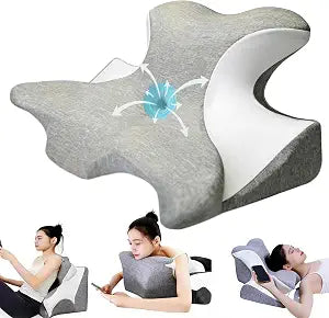Reading Pillow for Bed,Cervical Neck Pillow for Pain ReliefNeck Support Pillows for Sleeping,Dual-Height Ergonomic Pillow Side Sleeper,Lying, and Prone,Contour Pillow,Shoulder Pain-Grey