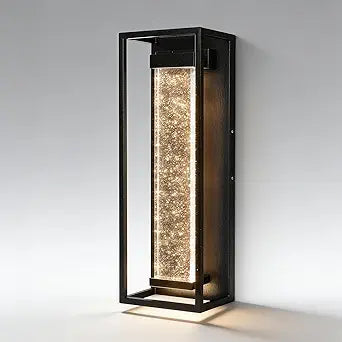 16 Inch Modern Outdoor Wall Sconce, Matte Black Waterproof Exterior Wall Light with Metal Frame and Crystal Bubble Glass, LED 3000K Warm White Lantern for Porch Garage Patio Lighting (1 Pack)