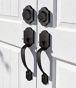 Moquin Double Door Handle Set for Front Door, Classic Double Front Door Lock Set with Dummy, Reversible Handle Lever for Entrance Exterior Doors, Oil Rubbed Bronze