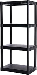 Plano 4-Shelf Plastic Storage Shelves, 48 x 23 x 14, 200lb Capacity, Pantry, Office, Closet and Garage Shelves, Easy to Assemble, Durable Plastic Shelving Unit
