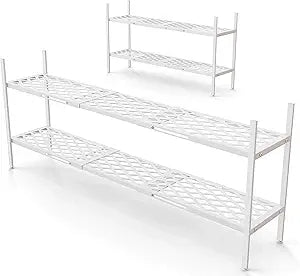 Shoe Rack, Expandable Shoes Organizer Metal Shelf Stand, 2 Tier Stackable Long Shoe Storage Holder For Closet, Floor, Entryway, Garage, Bedroom, Door Entrance For 12-18 Pairs, 45.6 inches White