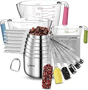 Measuring Cups and Spoons Set of 20 - Stackable Stainless Steel Measuring Cups Spoons & Plastic Measuring Cup for Dry and Liquid Ingredients, Cooking & Baking Kitchen Gadgets
