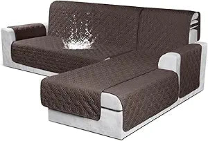 VANSOFY Sectional Couch Covers 100% Waterproof L Shaped Sofa Slipcover 3pcs Reversible Chaise Lounge Cover for Sectional Sofa Furniture Protector Cover for Pets Dog Cat(Small, Chocolate)