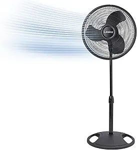 Lasko 2521 16 Inch 3-Speed Quiet Adjustable Tilting Wide-Area Oscillating Standing Pedestal Fan for Bedroom, Kitchen, Home, and Office, Black
