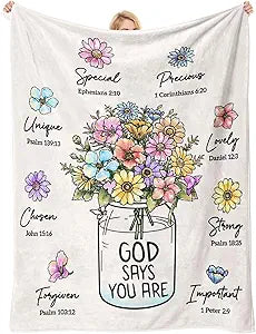 Christian Gifts for Women, Christian Blanket with Flowers 80 x 60, Inspiration Gifts for Women, Encouragement Religious Gift, Faith Birthday Blanket for Woman, Mothers Day Christmas Easter