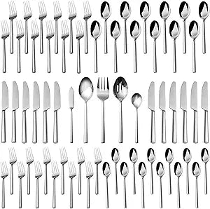 Alata Potter 65-Piece Forged Silverware Set, Service for 12  Premium Stainless Steel Flatware Set, Modern Design with Satin Finish, Ideal for Home, Kitchen, Party, Camping