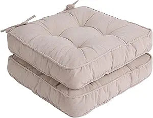 Tiita Patio Chair Pads Cushions 18x18 Inch Square Floor Pillows Pad for Outdoor Kitchen Dining Chairs with Ties Set of 2 (Beige, 2 Count (Pack of 1))