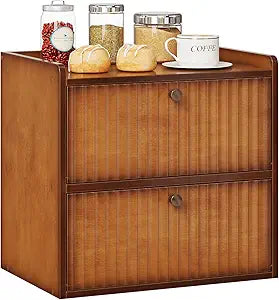Trironsun Rustic Bread Box for Kitchen Countertop Bamboo Bread Storage Container Bin Double Layer BreadBox Farmhouse Large Capacity Food Organizer (Brown)